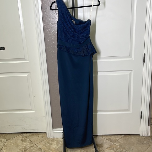 Marchesa Notte One Shoulder Lace Gown Dress Navy Size 0 - Picture 5 of 10